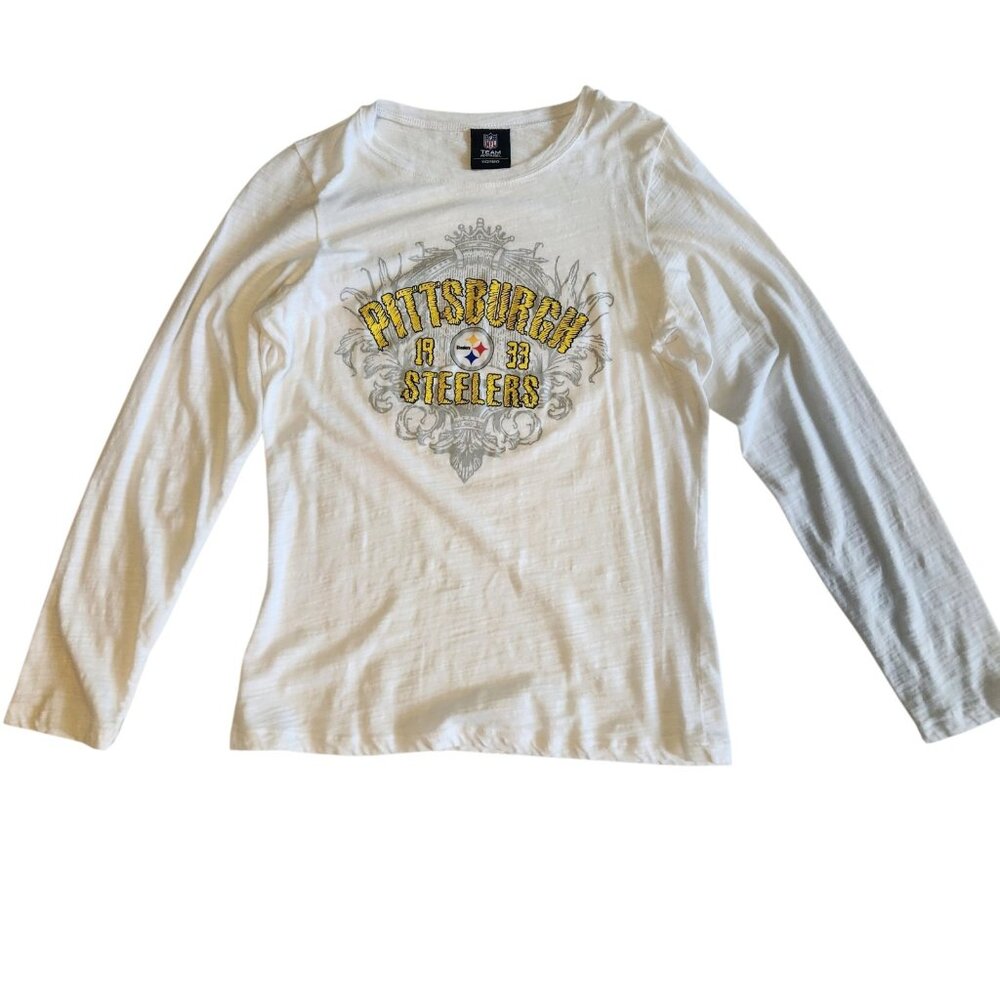 Pittsburgh Steelers Shirt White Long Sleeve NFL Team Apparel‎ Womens Medium EUC